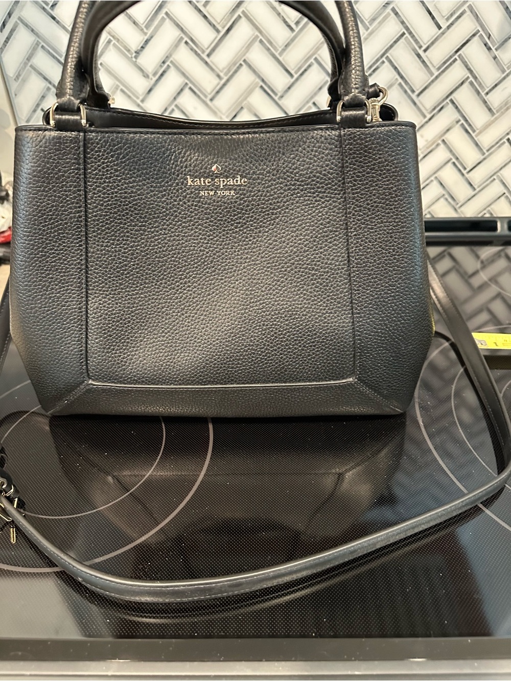 kate spade New York Pebbled Leather Lena Satchel Bag in Black with Gold hardware